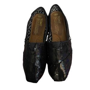 TOMS Black Glitter Slip on Flats size 5.5